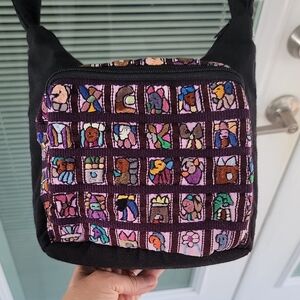 Unique Cotton Colorful Embroidered Crossbody Bag Adjustable Strap EUC